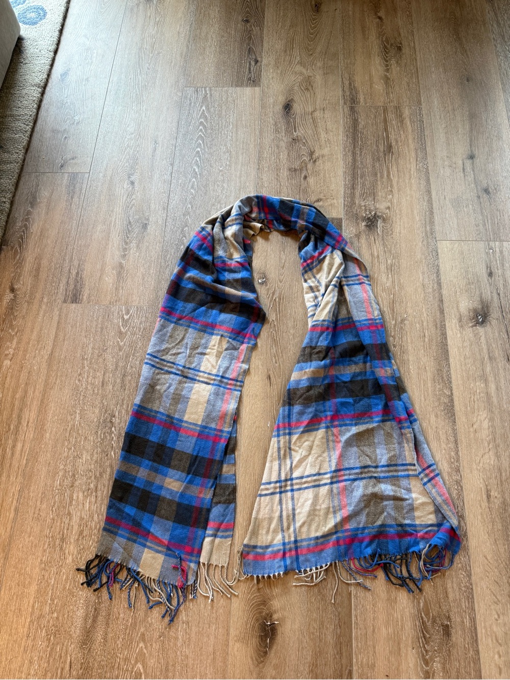 GAP Plaid Fringe Wrap Scarf - Blue, Beige, Black & Pink